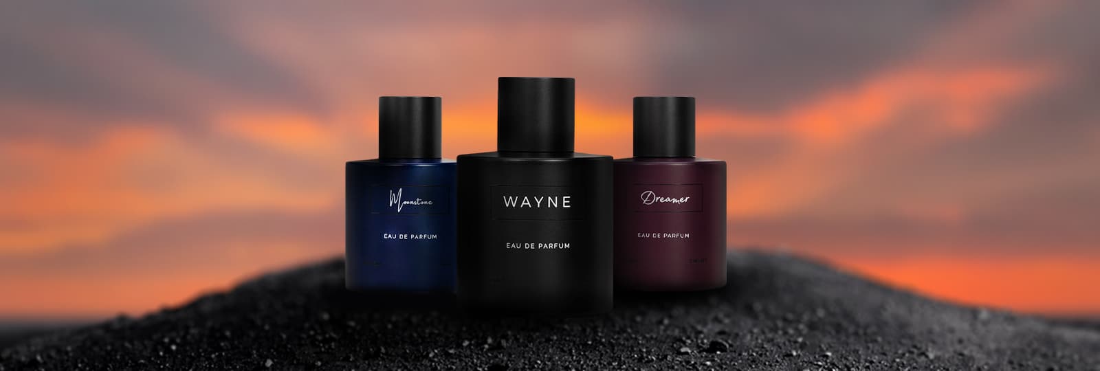 Perfume branding with Wayne in front and Moonstone and Dreamer in back, critical